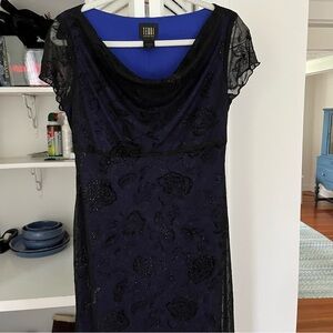 Teddi Evening Velvet Roses Layer on Purpleish Blue Lining Sz 10P Sparkle Maxi